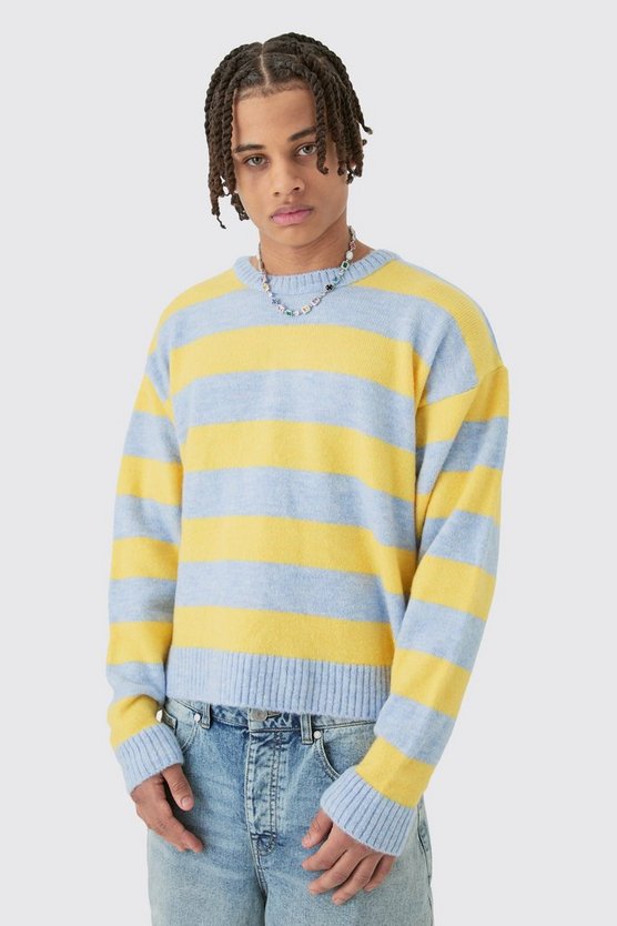 Kastiger Oversize Strickpullover mit Streifen