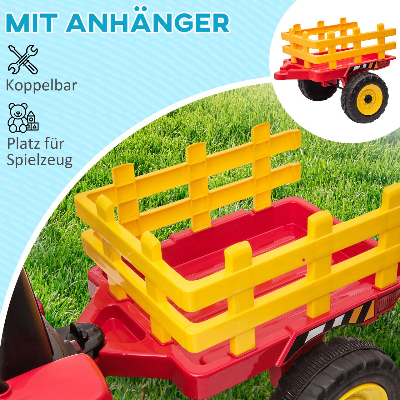 HOMCOM Elektrischer Traktor Kinder Aufsitztraktor mit MP3 Funktion, 3-6KM/H Rot