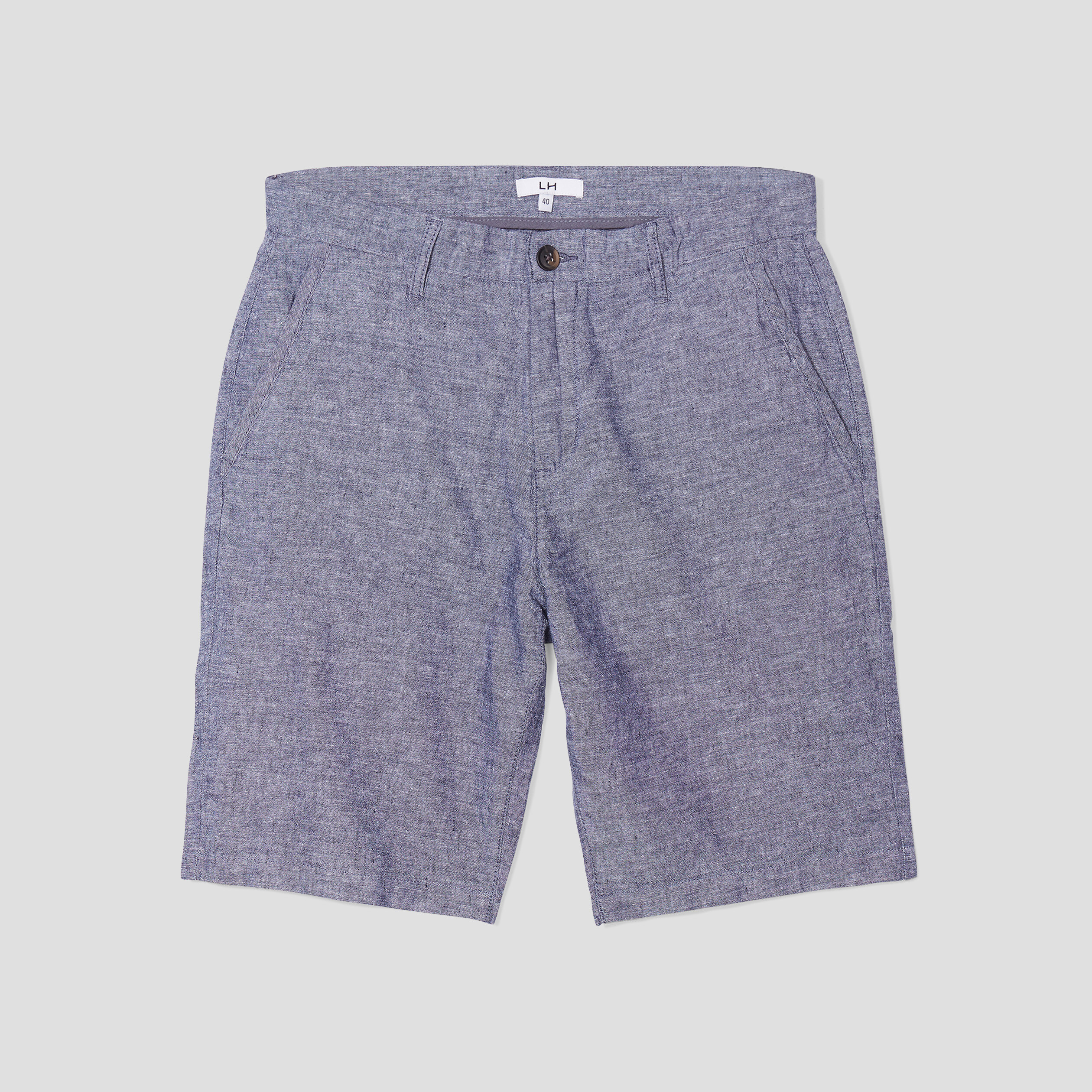 Short chino droit lin majoritaire bleu marine homme | La Halle