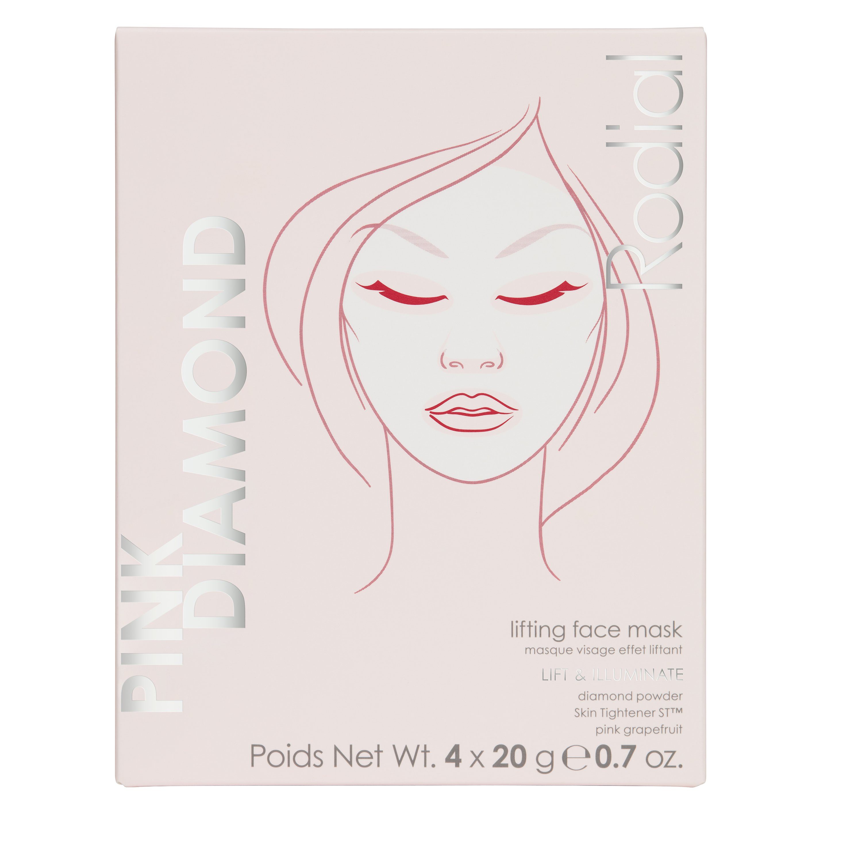 Rodial Gesichtsmaske Rodial Gesichtsmaske Pink Diamond Lifting Mask Vliesmaske mit Glycerin, Grapefruitextrakt und Diamantpuder, feuchtigkeitsspendend, ausgleichend und hautverbessernd, Einzelanwendung., 1-tlg.