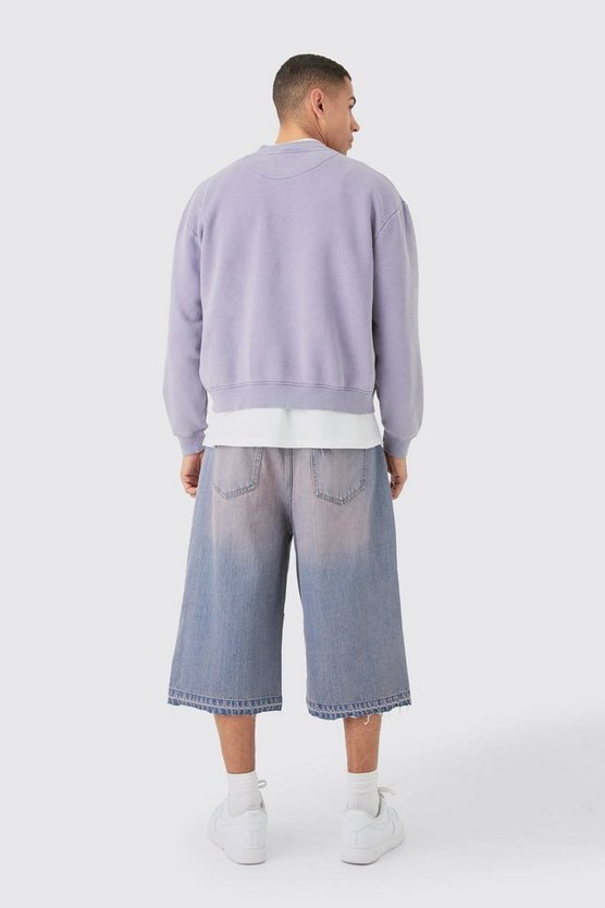 Kastige Oversize Jersey-Bomberjacke mit Acid-Waschung