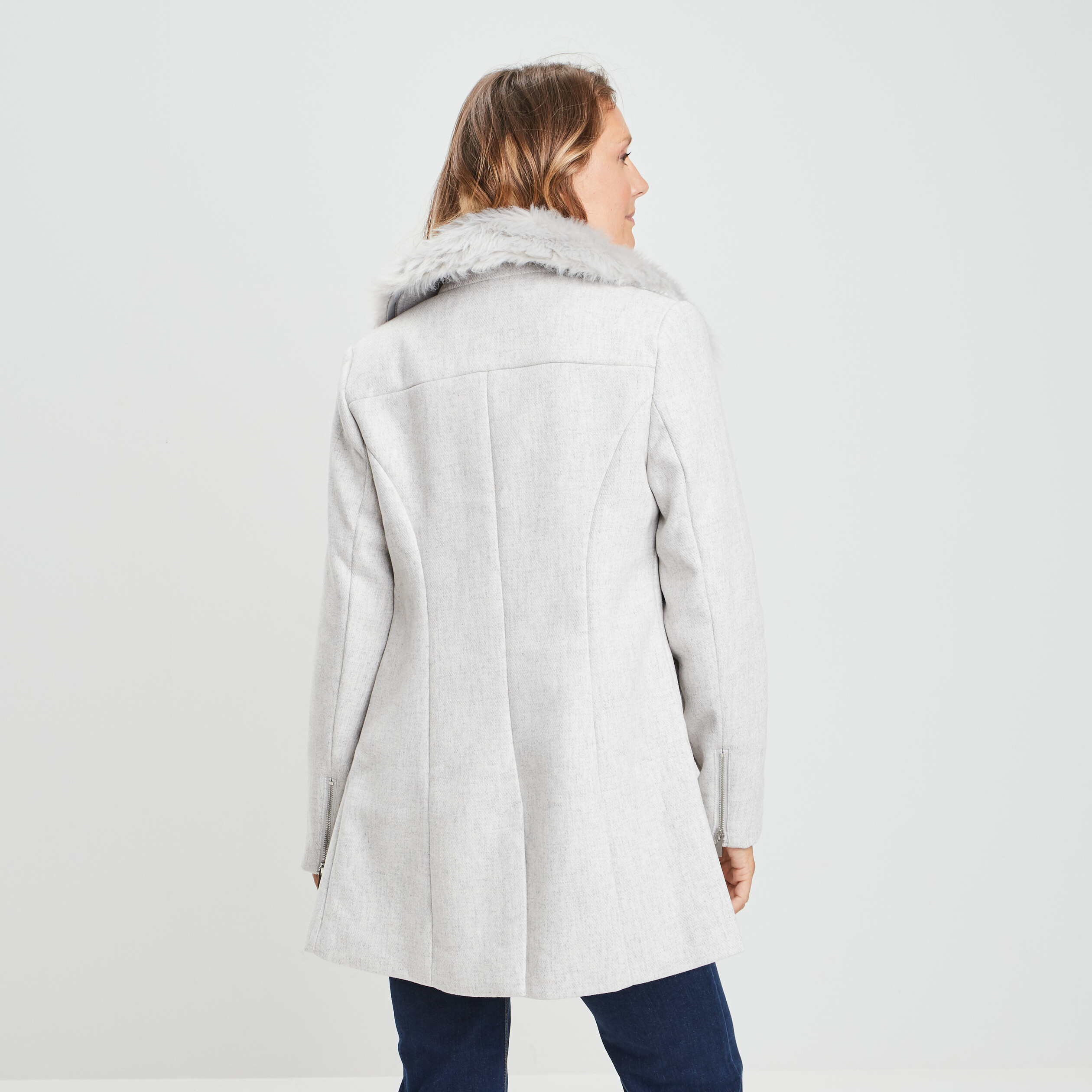 Manteau droit zippé gris femme | La Halle