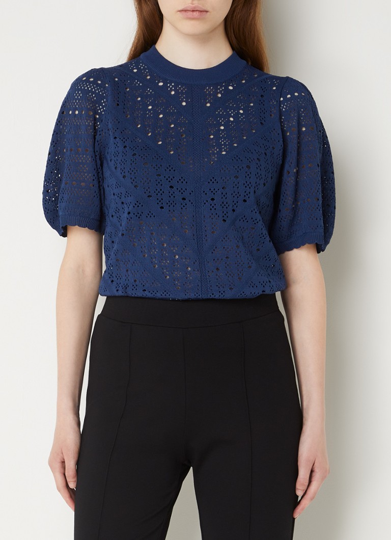 NIKKIE Phadi top with openwork design and puff sleeves