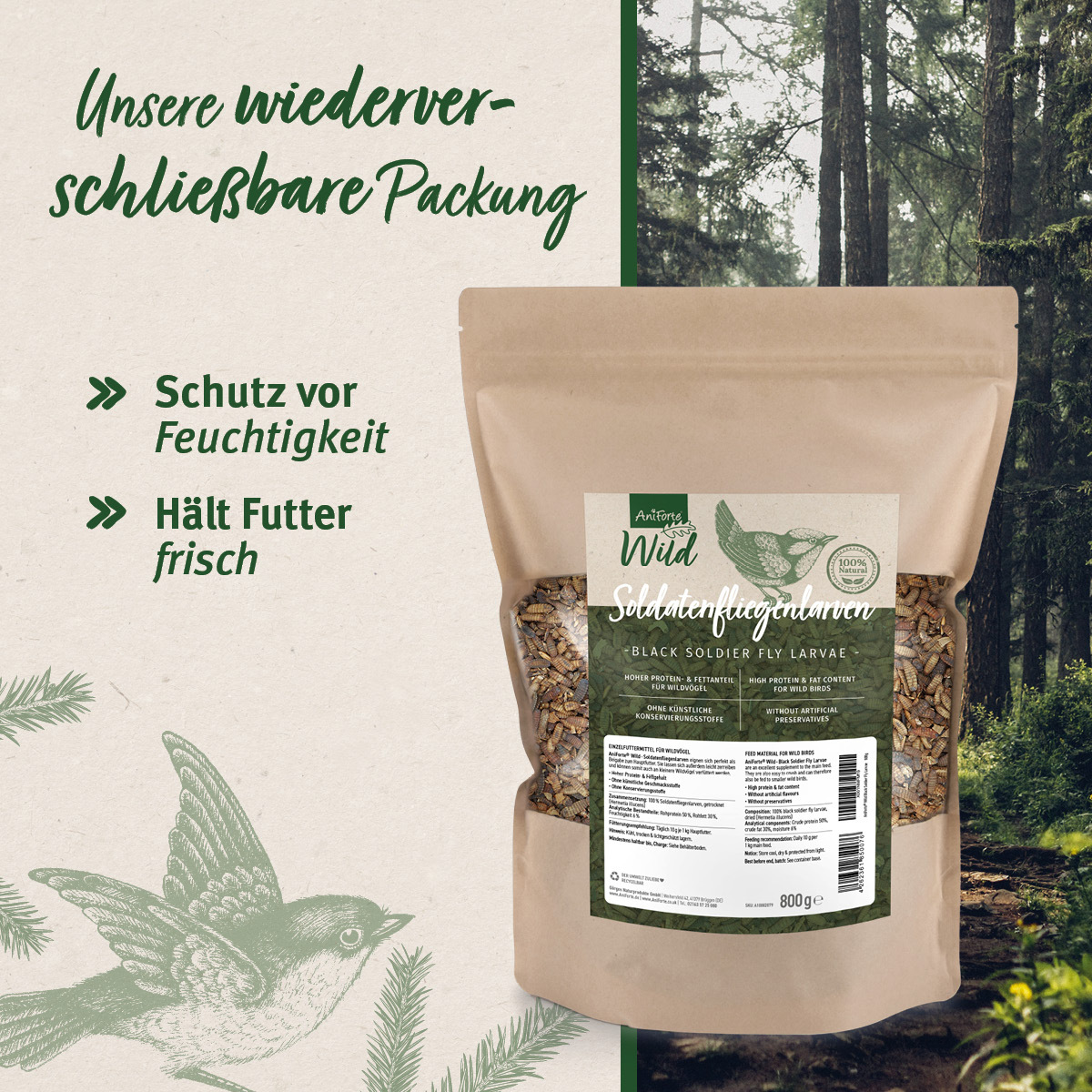 Aniforte Futter & Heu Aniforte Wild Soldatenfliegenlarven 800g
