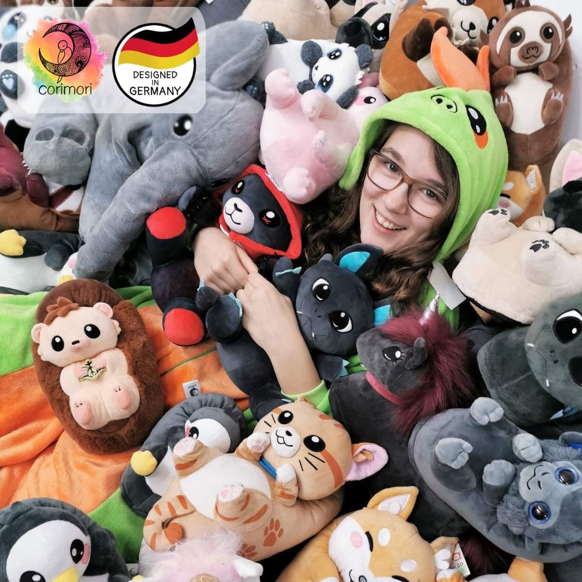 Corimori Tier Pantoffeln für Kinder Einheitsgröße 25-33,5 cm Plüsch Hausschuhe Kater, Löwe, Schaf, Hund, Frosch, Teddy, Bär, Hamster, Igel, Pferd