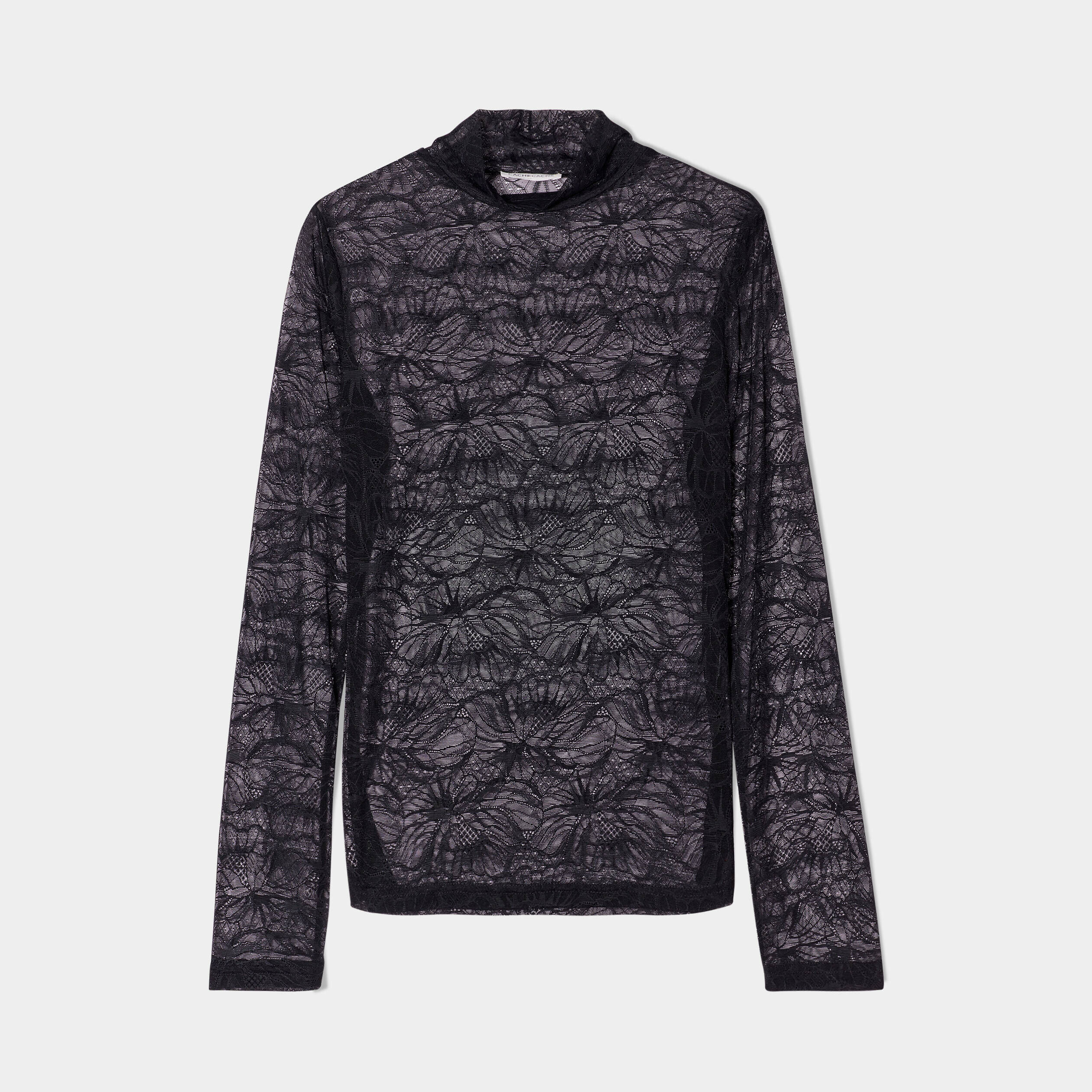 T-shirt col montant dentelle noir femme | Cache Cache