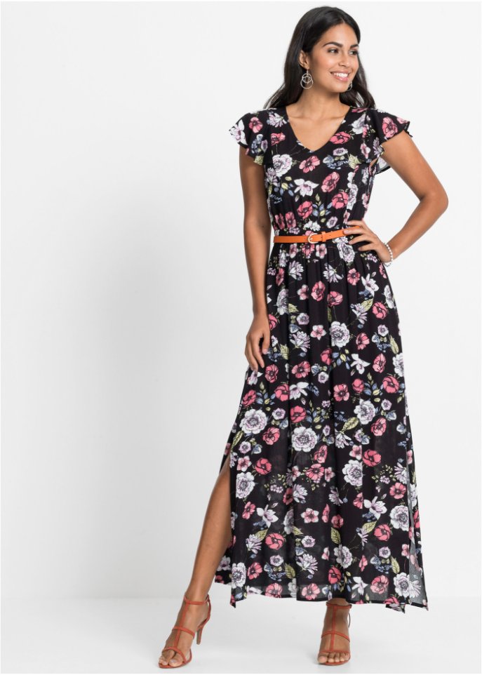 Bedrucktes Maxikleid mit Volants