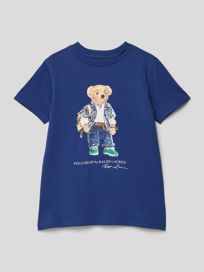 T-Shirt aus Baumwolle mit Motiv-Print in marineblau