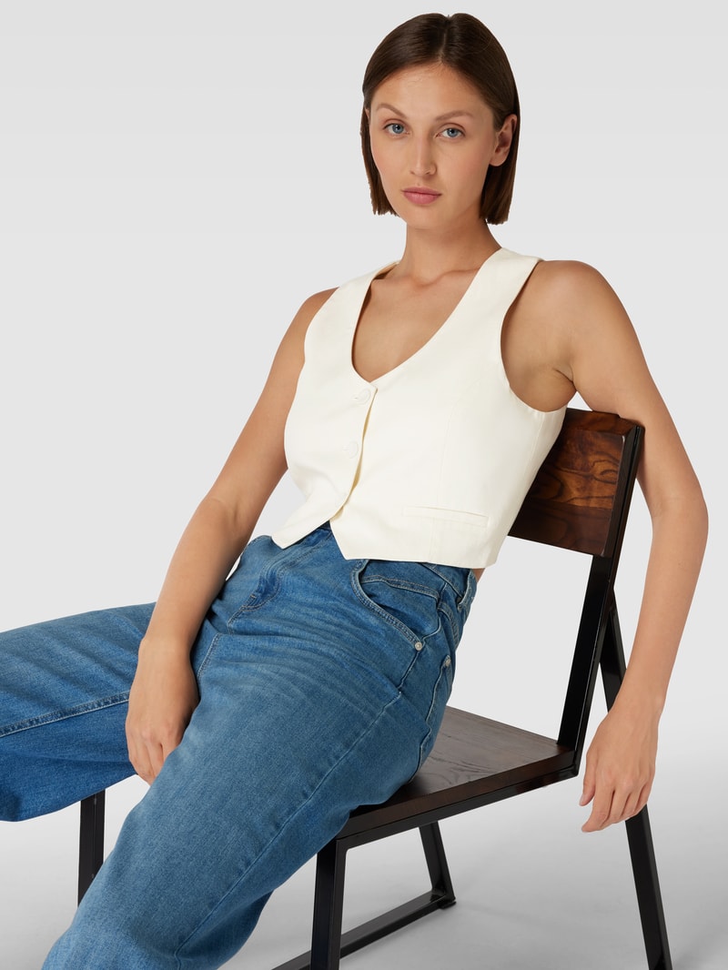 Cropped Weste mit V-Ausschnitt Modell 'PEDRITO' in weiß
