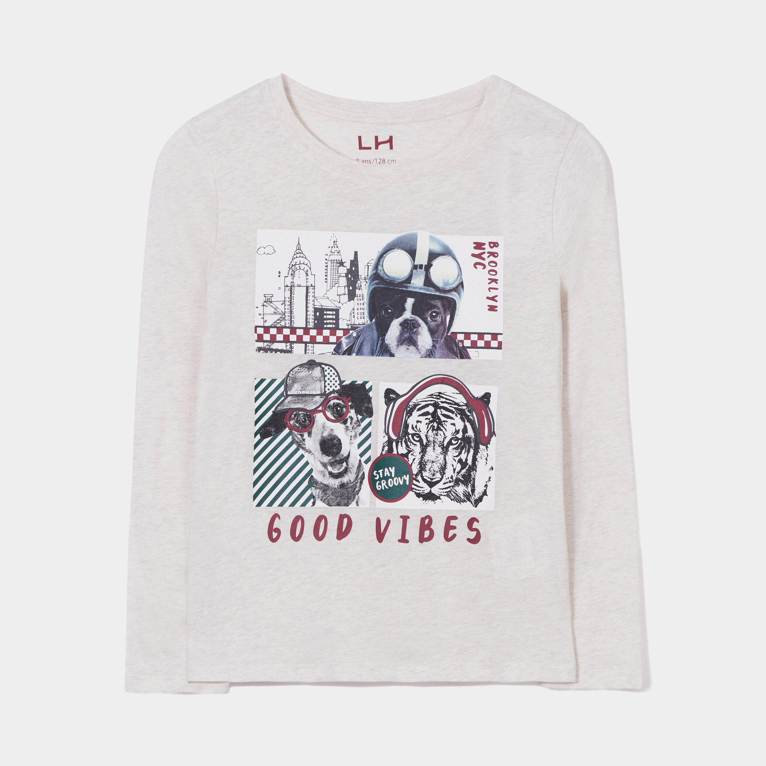 T-shirt col rond manches longues coton ivoire garçon | La Halle