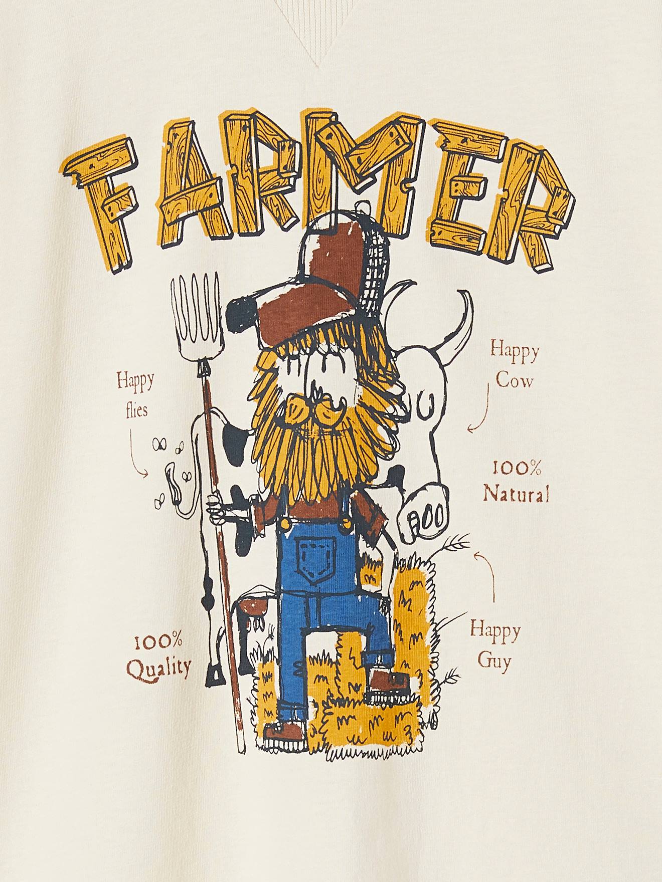 Tee-shirt motif farmer garçon ecru