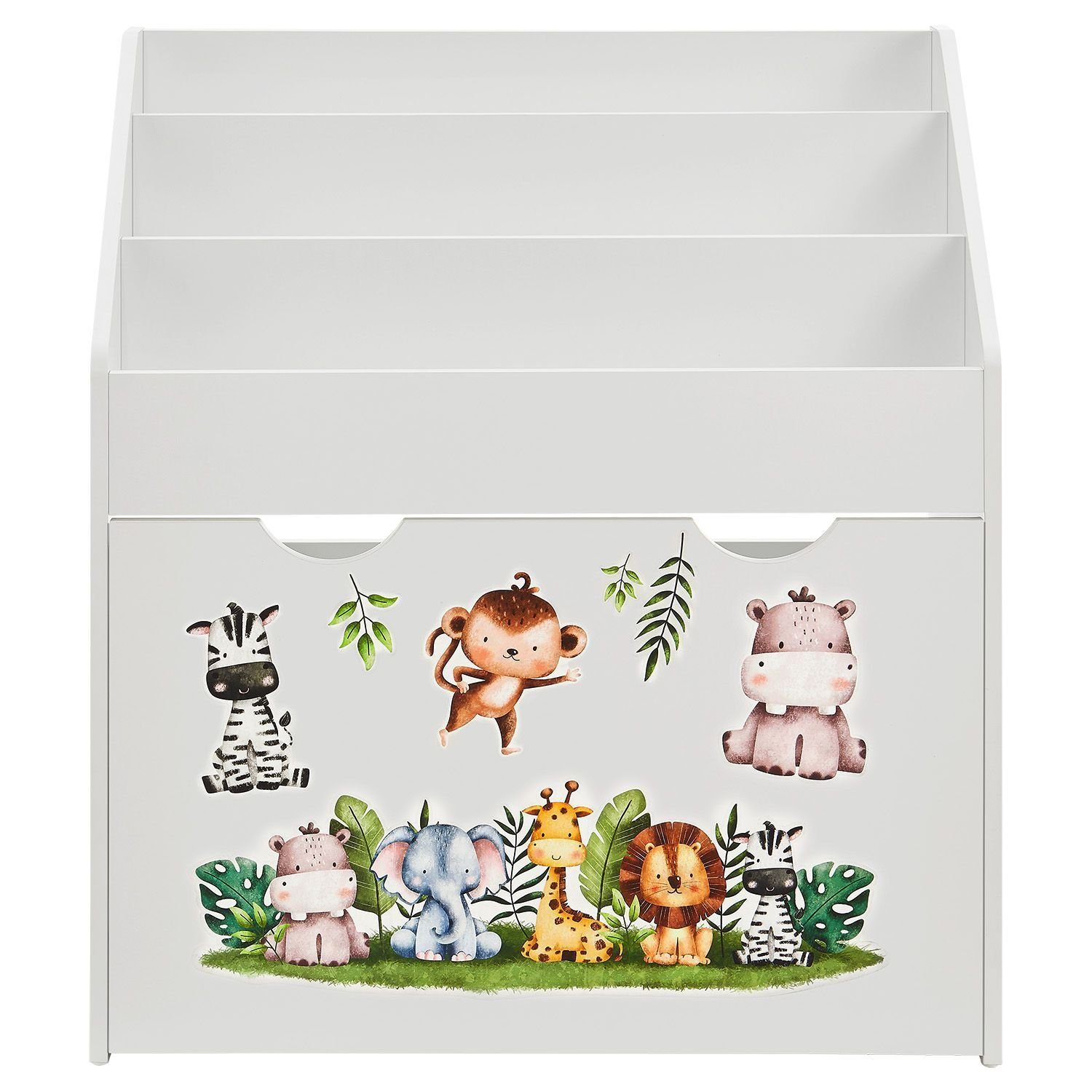 Juskys Bücherregal Kinder Bücherregal, 3 Fächer, Spielzeugkiste, kindgerecht, anbringbaren Stickern
