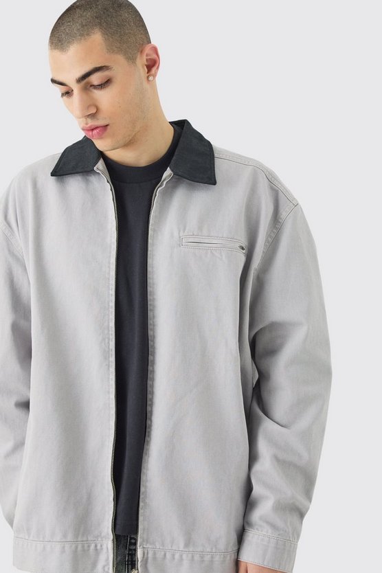 Denim Harrington-Jacke mit Kontrast-Kragen