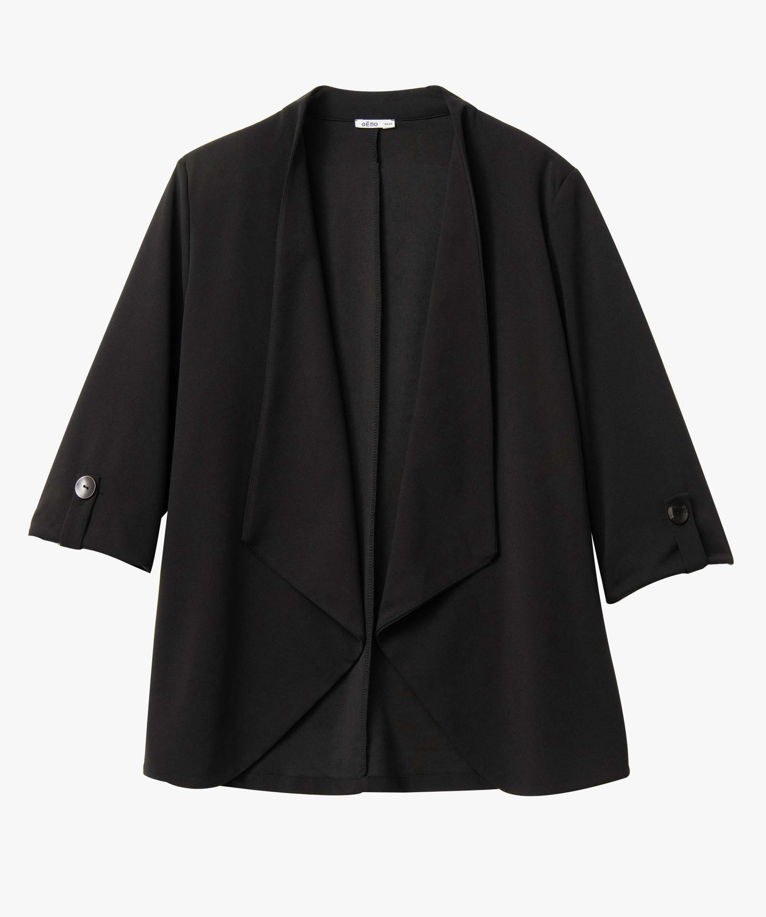 Veste femme grande taille porté ouvert avec manches 3/4 noir | GEMO
