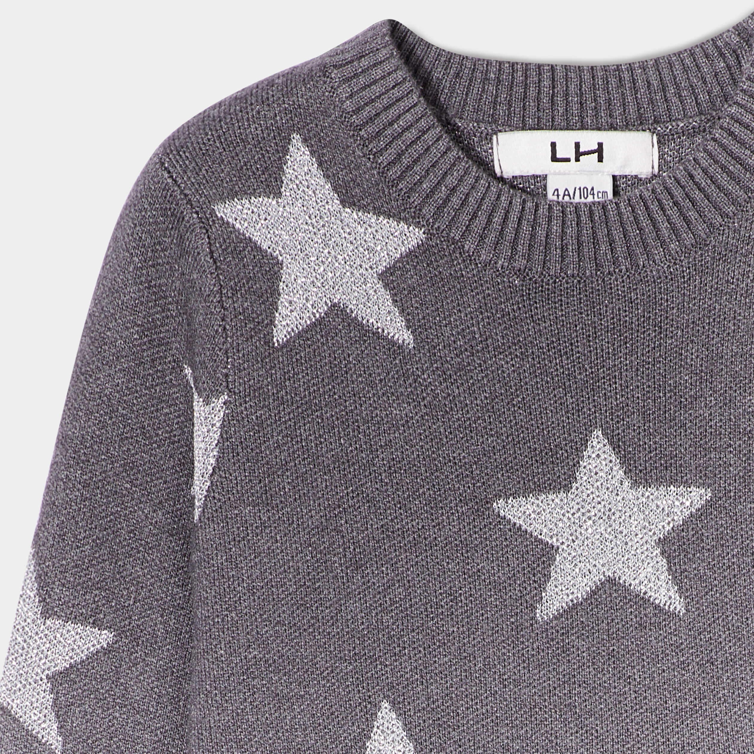 Robe pull tricot droite à col rond gris foncé fille | La Halle