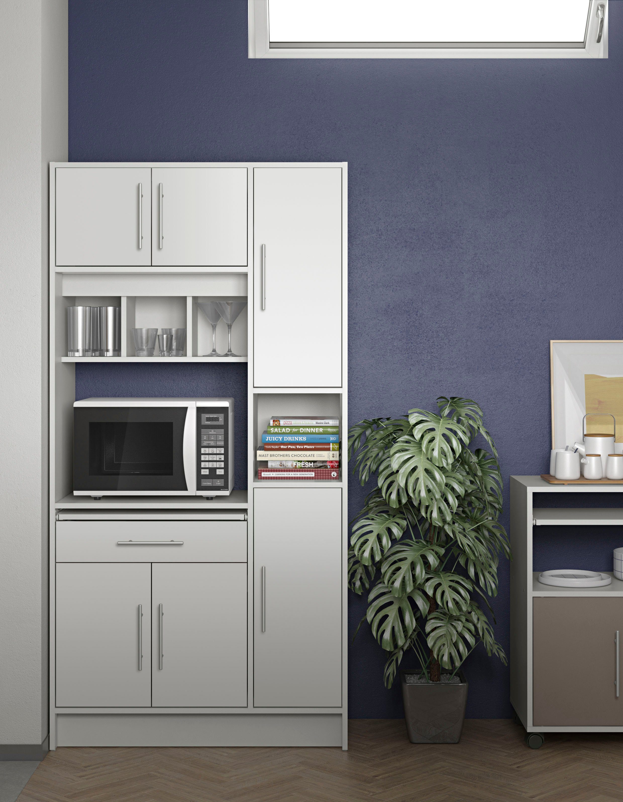 TemaHome Küchenbuffet Louise ausziehbarer Schrank, mit Fach für eine Mikrowelle, Höhe 180 cm