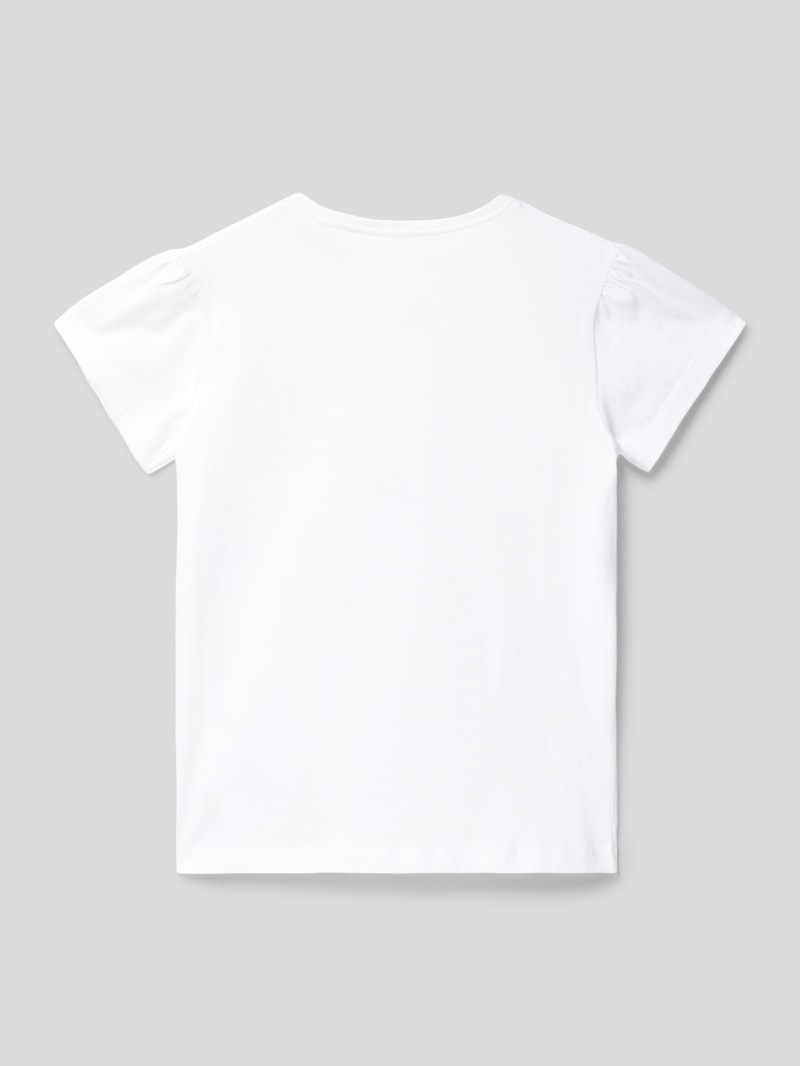 T-Shirt mit Motiv-Print mit Rüschenapplikation in weiß