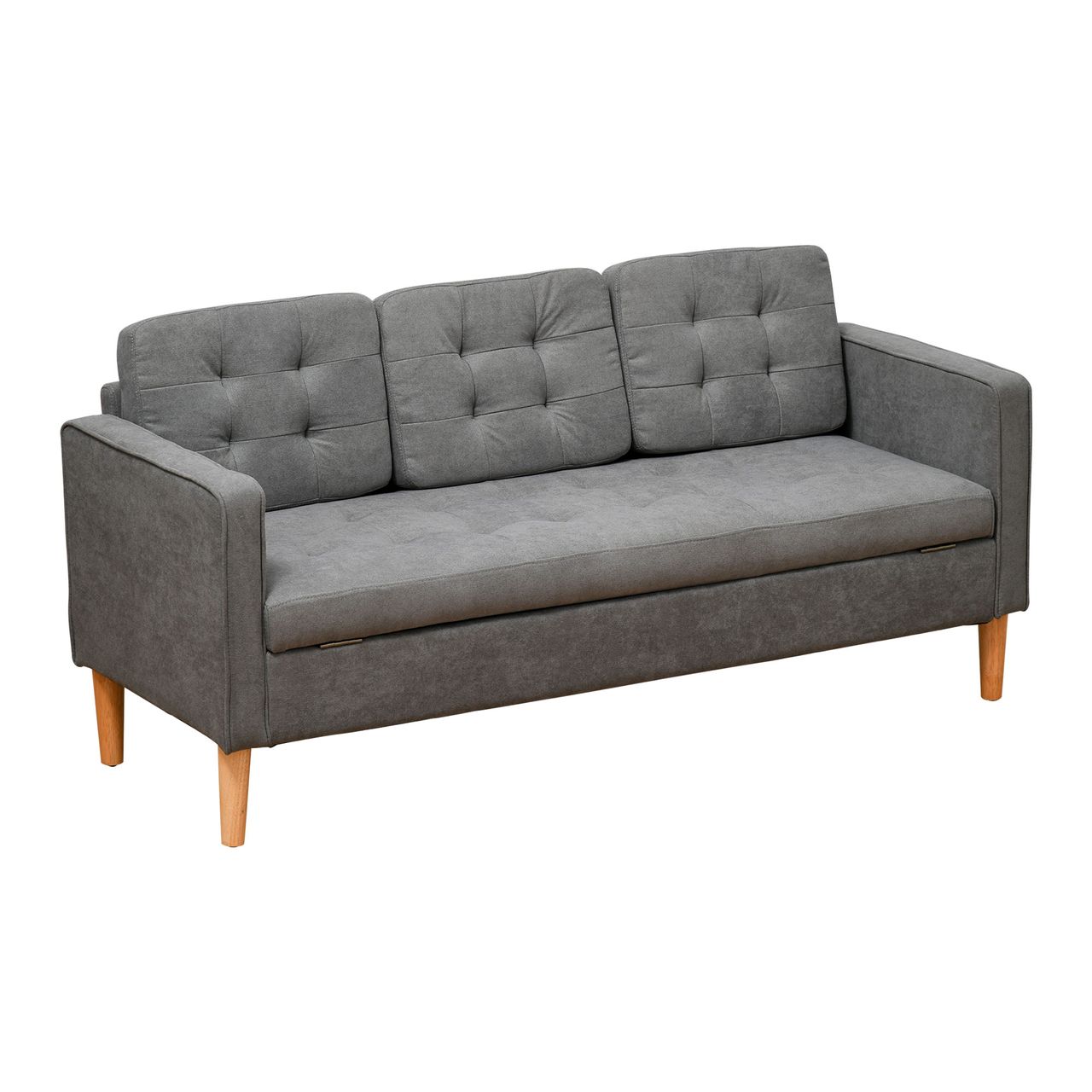 HOMCOM 3-Sitzer Sofa Stoffsofa Doppelsofa abnehmbar mit Kissen Gummiholz Baumwoll Grau 166,5 x 62 x 82 cm
