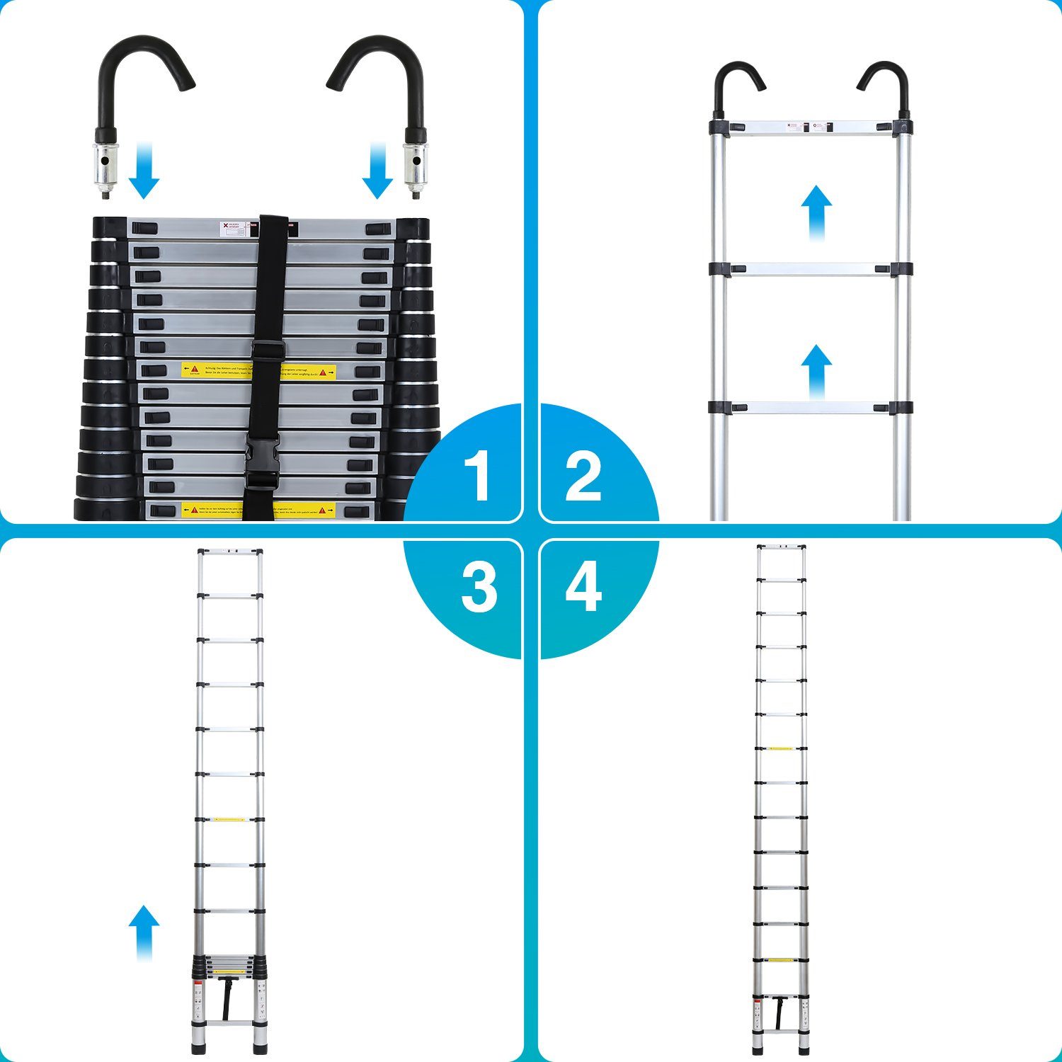 Gimisgu Teleskopleiter Teleskopleiter Alu 2.6m-5m Ausziehleiter Anlegeleiter