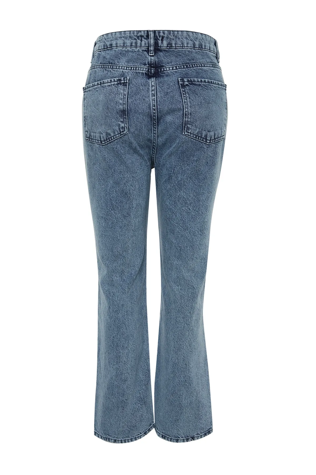 Trendyol Curve  Blaue Bootcut-Jeans mit hoher Taille und detailliertem Beinabschluss TBBSS22JE0614