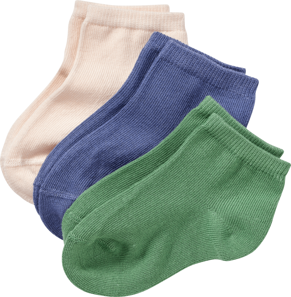 Sneaker Socken, beige + grün + blau, Gr. 23/26, 3 St