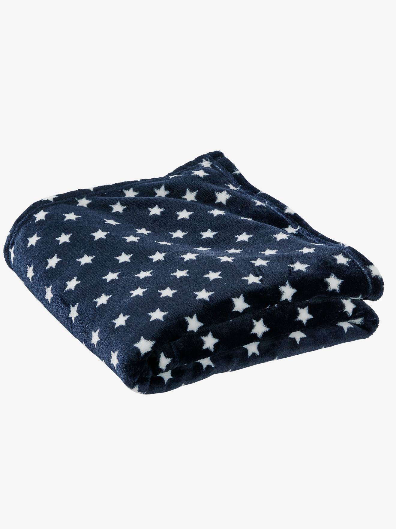 Couverture enfant microfibre imprimée étoiles gris clair imprimé