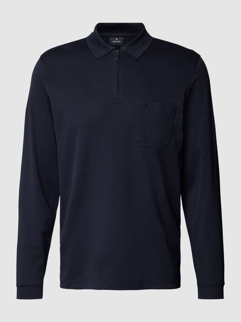 Poloshirt mit kurzer Reißverschlussleiste in marineblau