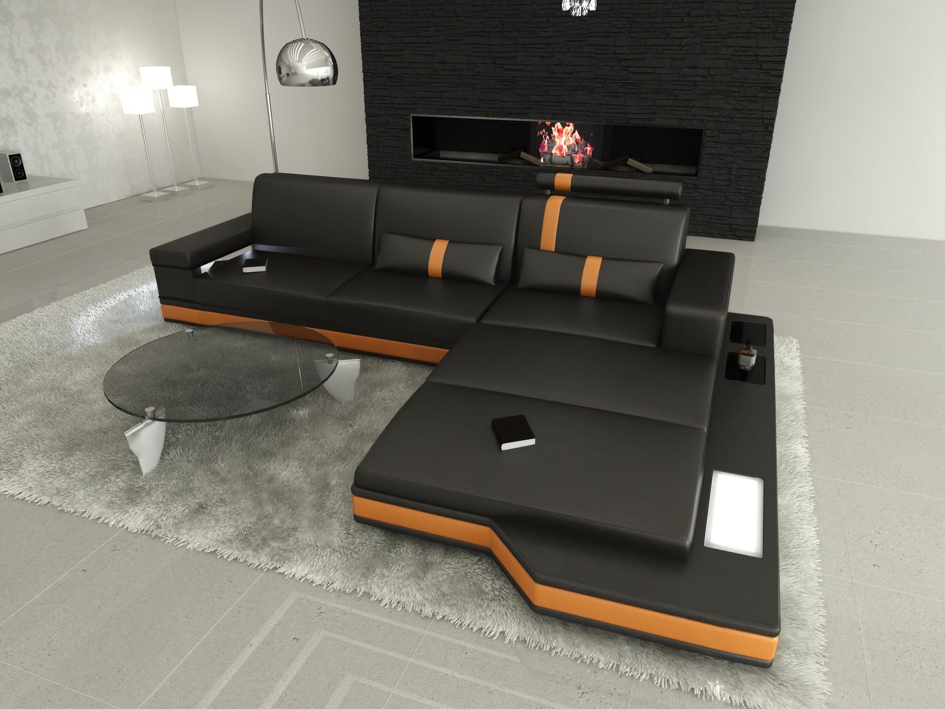 Sofa Dreams Ecksofa Ledercouch Leder Sofa Messana L Form Ledersofa, Couch, mit LED, wahlweise mit Bettfunktion als Schlafsofa, Designersofa