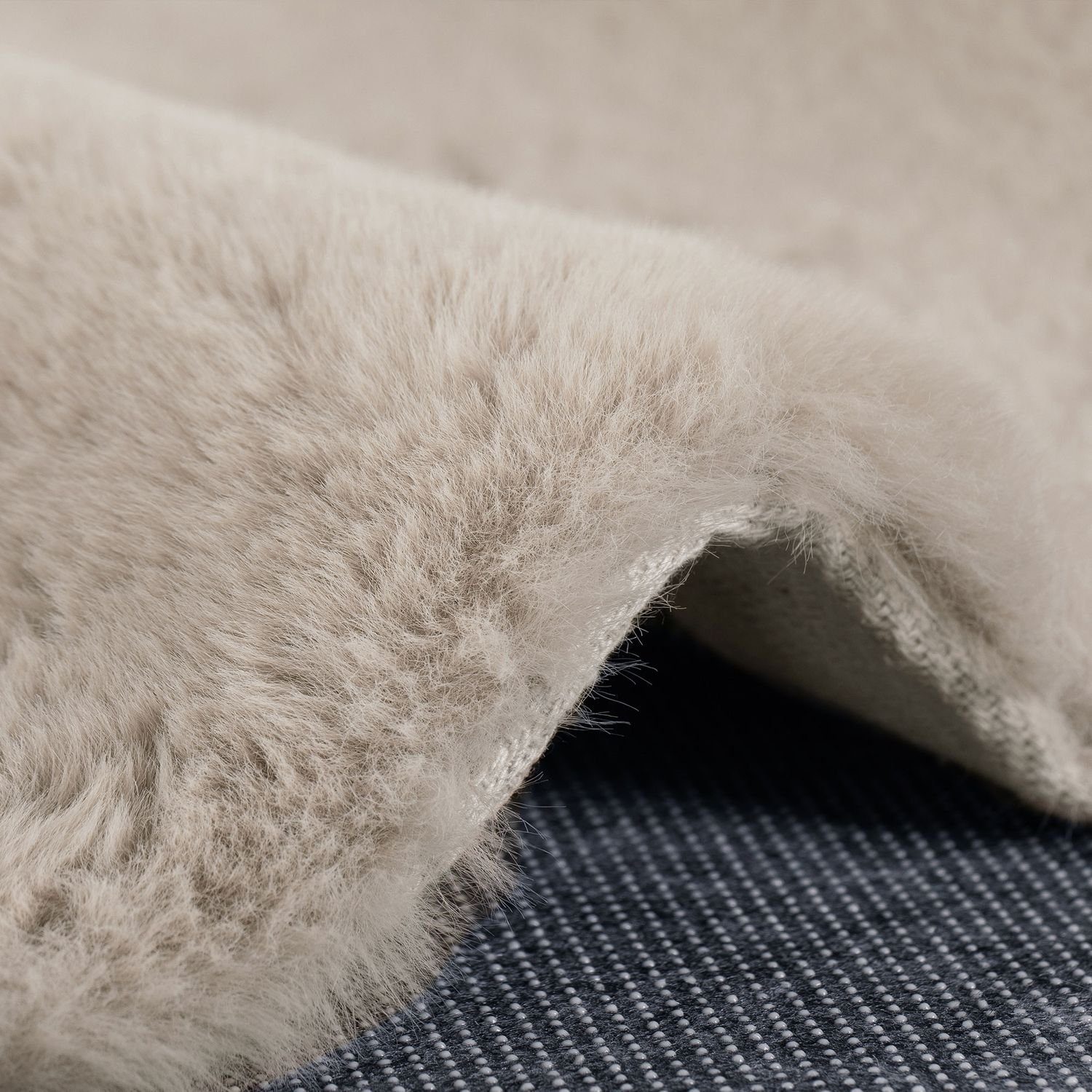 Fellteppich Kunstfell Teppich Imitat, Vimoda, Rechteckig, Beige, Dicht, Flauschig