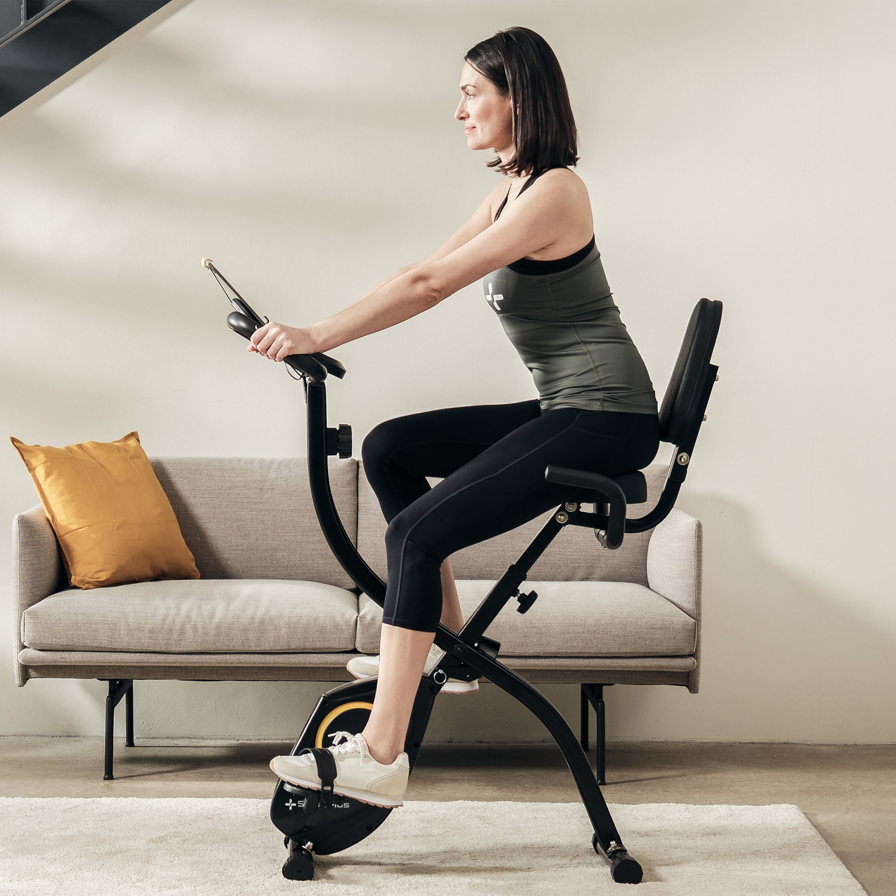 SportPlus Heimtrainer SP-HT-1300-B-iE, Heimtrainer, X-Bike, klappbar für Zuhause, Rückenlehne, 8 Stufen