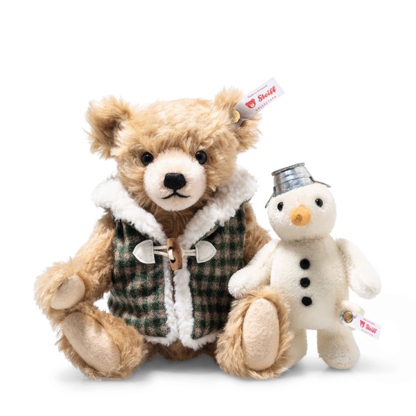 Teddybär mit Schneemann, 23 cm, beige