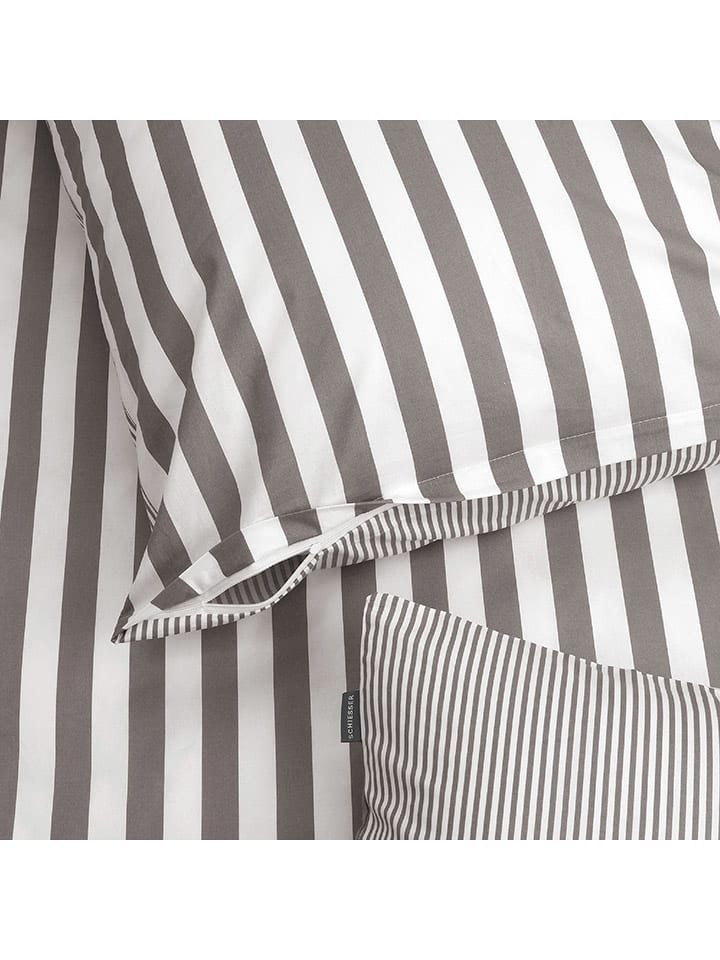 Schiesser Feinbiber-Bettwäsche-Set in Grau/ Weiß günstig kaufen 135x200 cm
