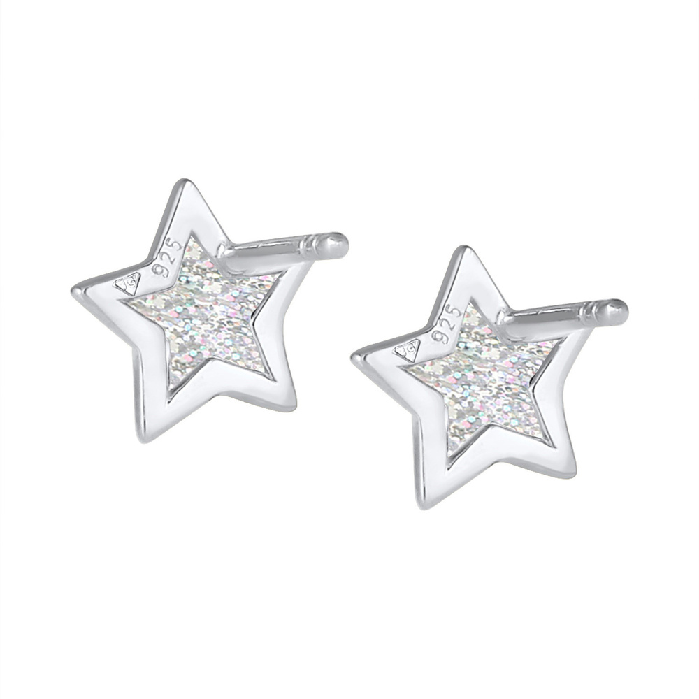 Elli Elli Boucles d'Oreilles Femme Motif Étoile Classique avec Émail en Argent Sterlin Boucles d'oreilles