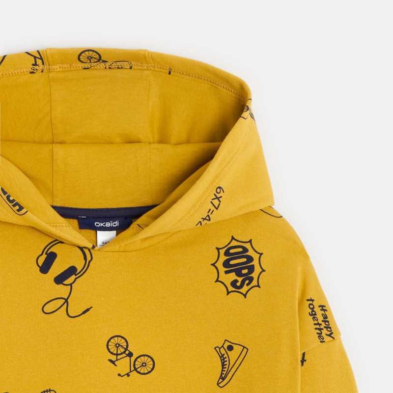 Sweat-shirt à capuche imprimé jaune garçon
