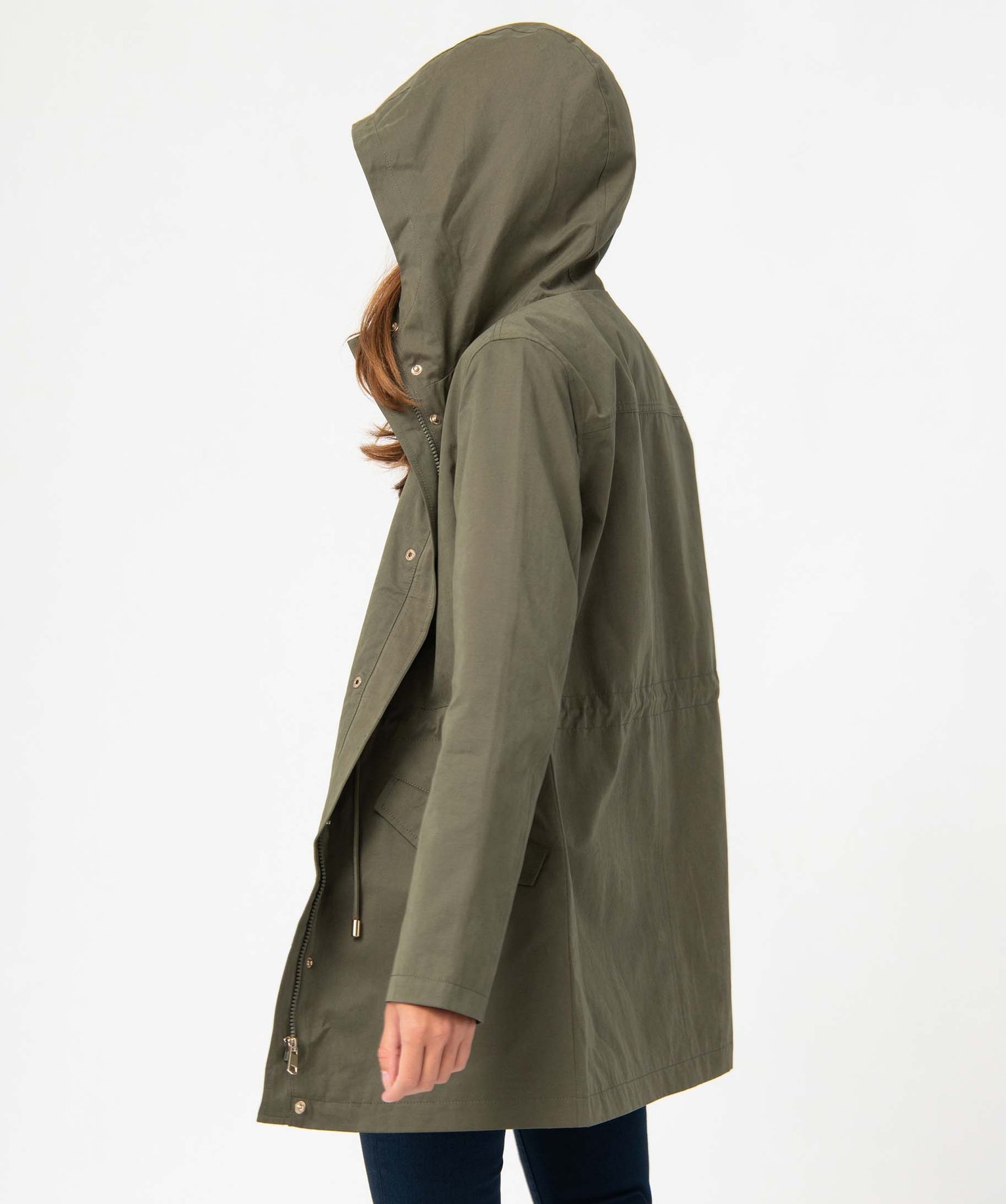Trench femme à capuche avec boutons métalliques kaki | GEMO