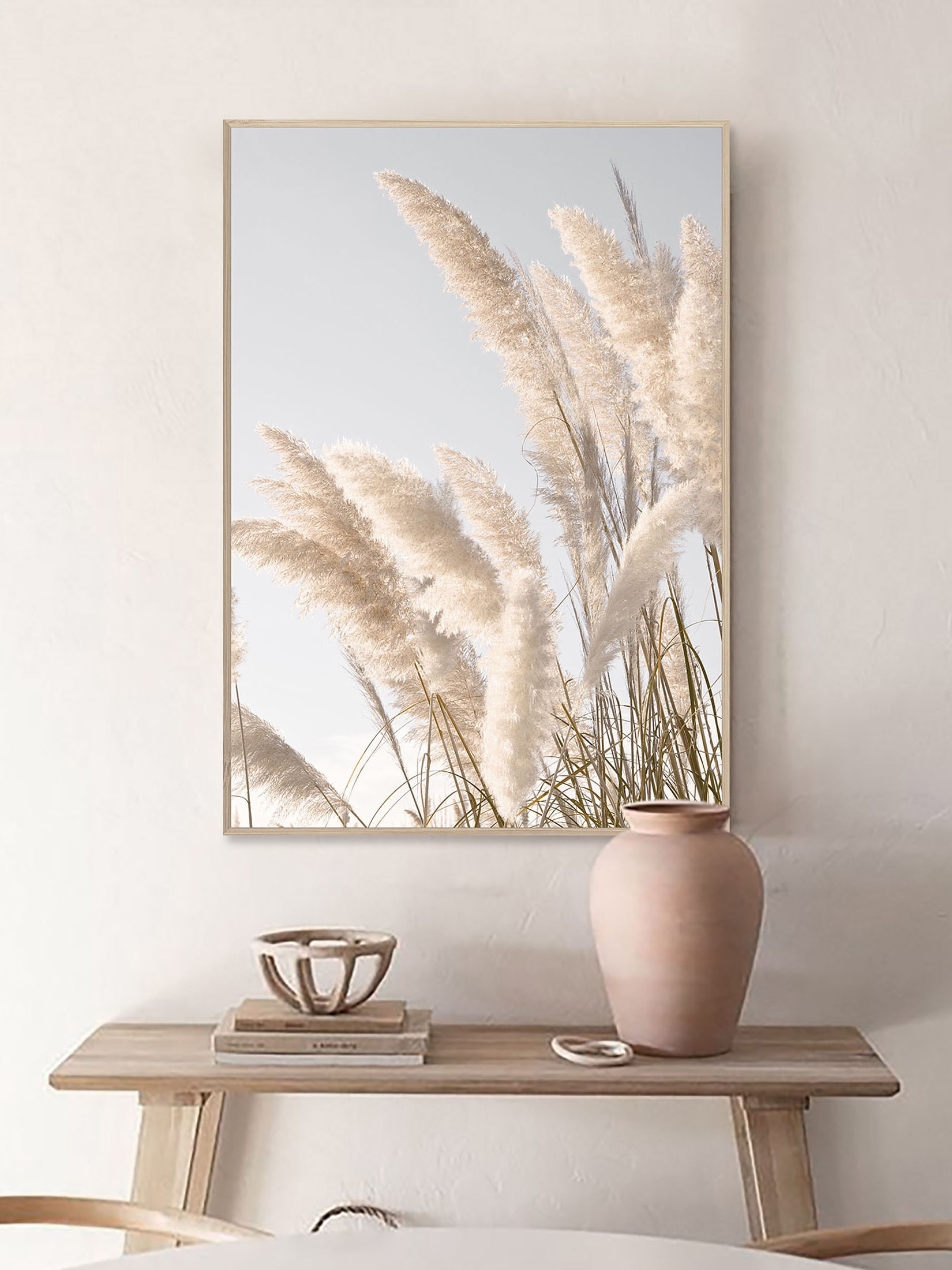 Pampas Wind Leinwand-Druck-gerahmt, Weiss