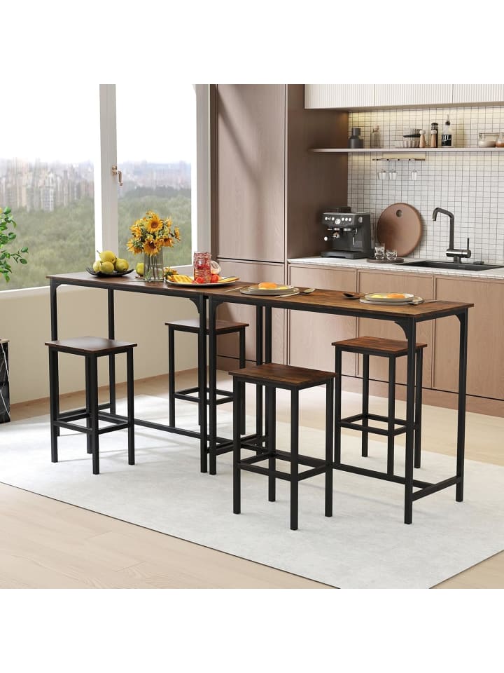 COSTWAY Bartisch mit Barhocker Set in Braun günstig kaufen onesize