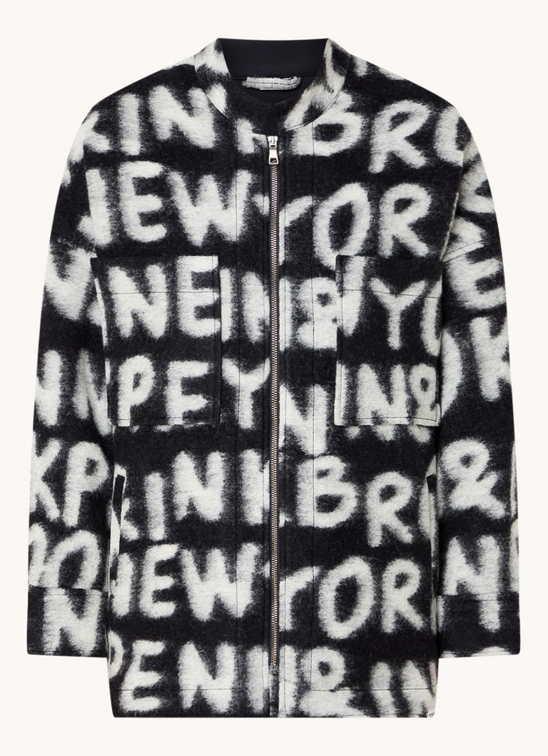Penn & Ink wool blend coat with print and side pockets