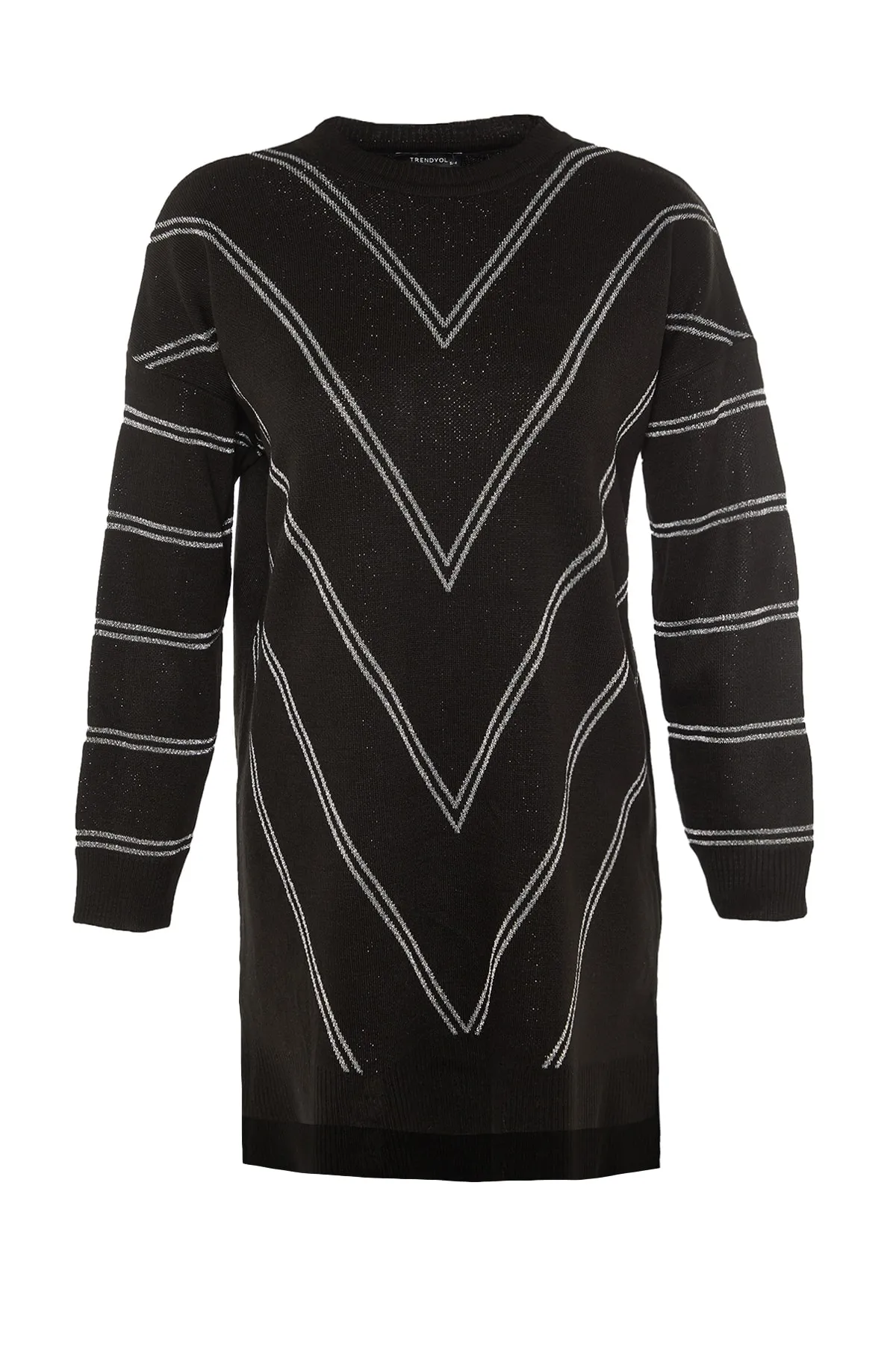 Trendyol Modest  Schwarzer langer Strickpullover aus Lurex TCTAW22AK0129