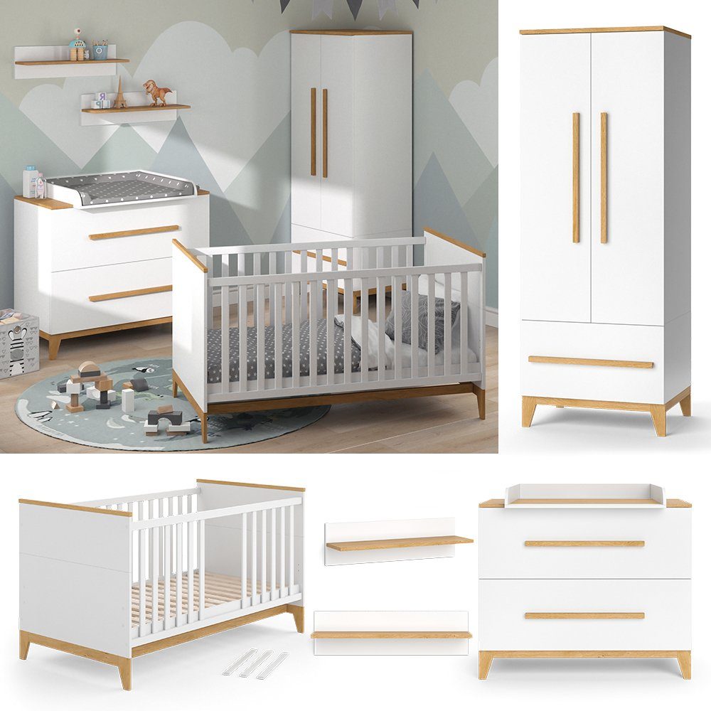 VitaliSpa® Babymöbel-Set Babymöbel Set MALIA Weiß Eiche, (5-St., 5-er Set)