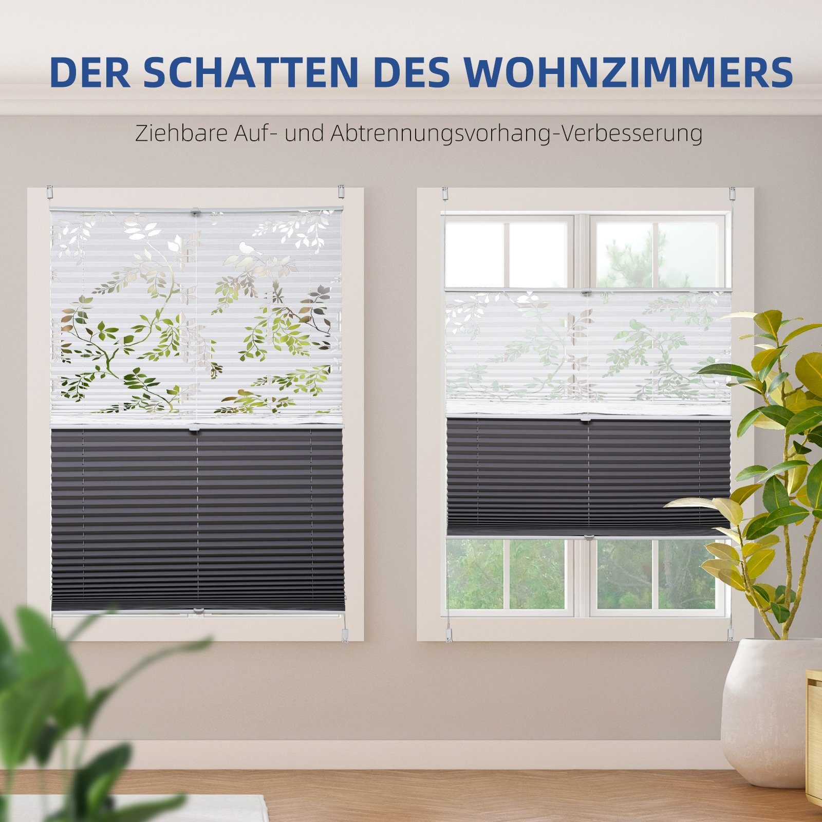 Plissee Doppelplissee Day+Night Verdunkelung ohne Bohren verspannt Lichtschutz, Sekey, Klemmfix, ohne Bohren, Klemmfix, Lichtdurchlässig Ausbrenner-Muster und 100% Verdunkelnd Verdunkelung