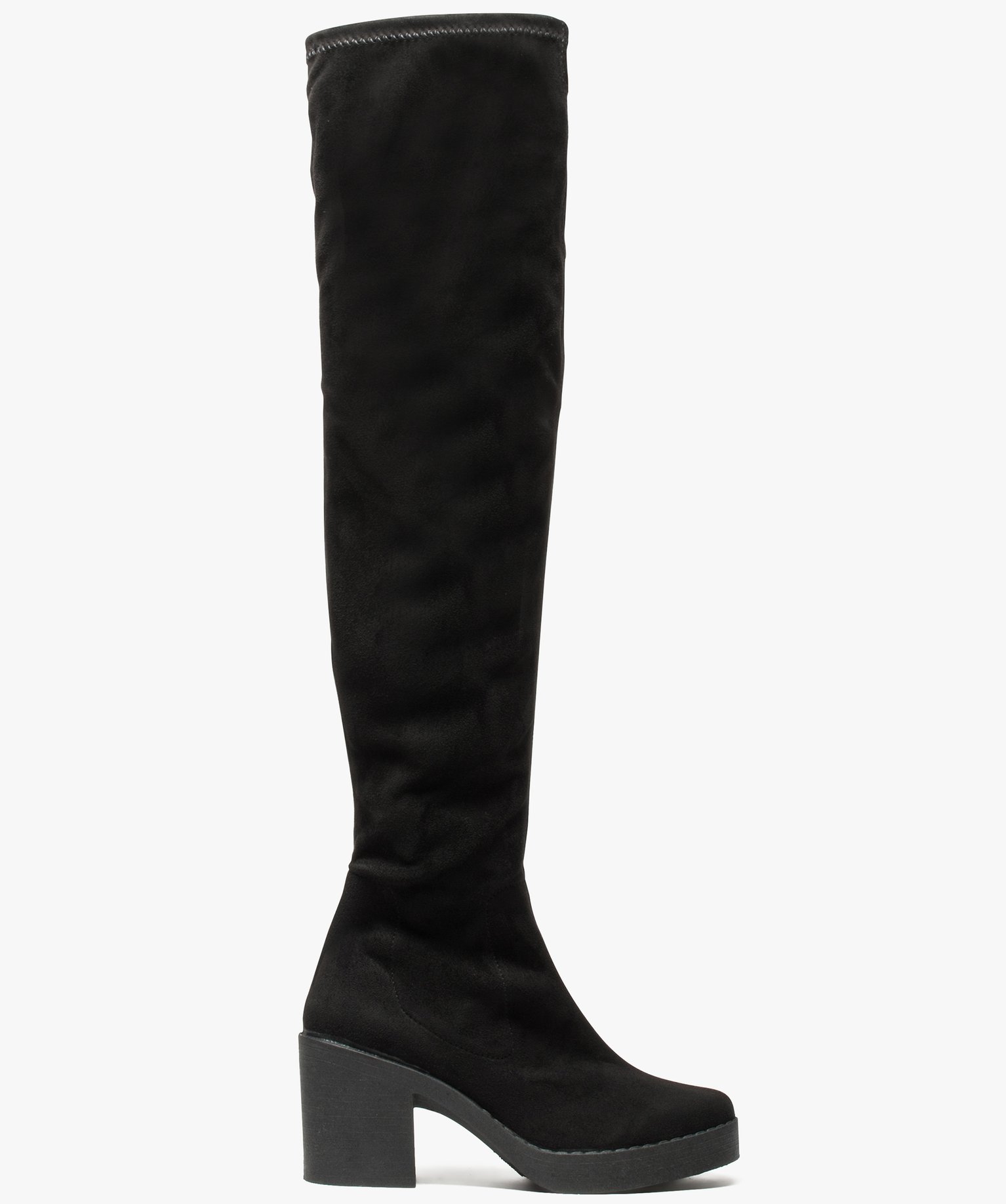 Bottes femme cuissardes à talon et semelle plateforme noir | GEMO
