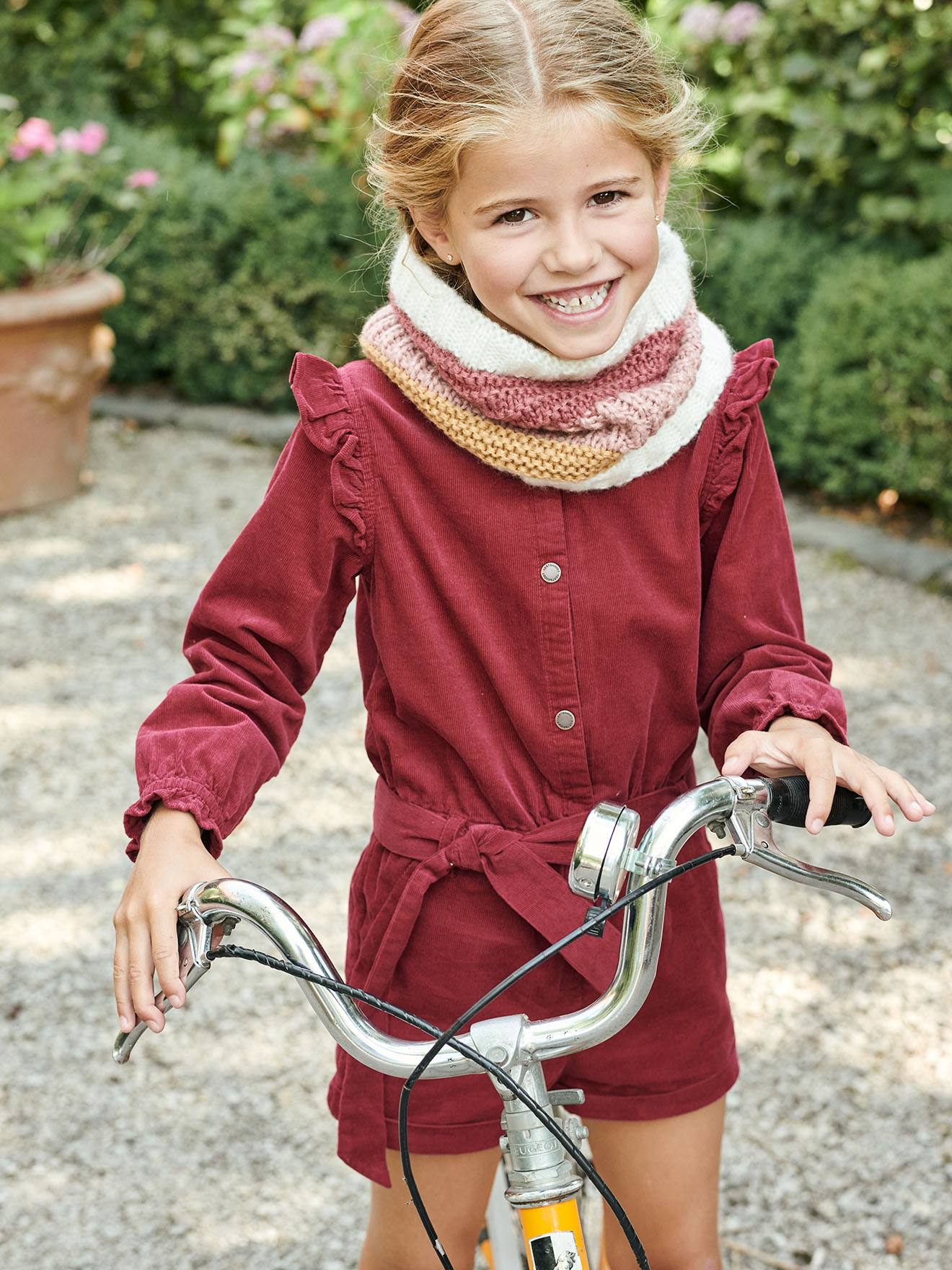 Combinaison courte en velours fille à volants brique