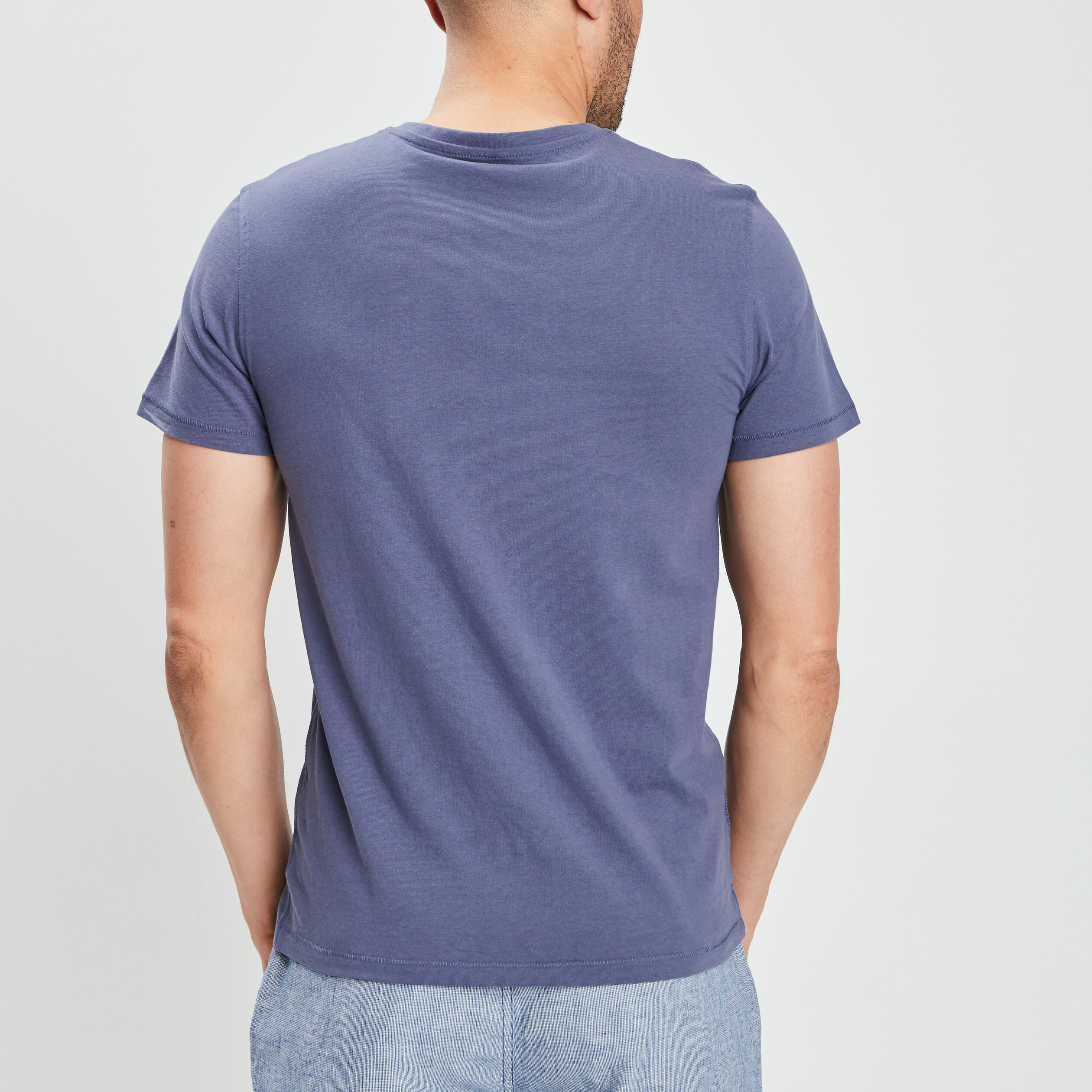 T-shirt manches courtes col tunisien bleu homme | La Halle