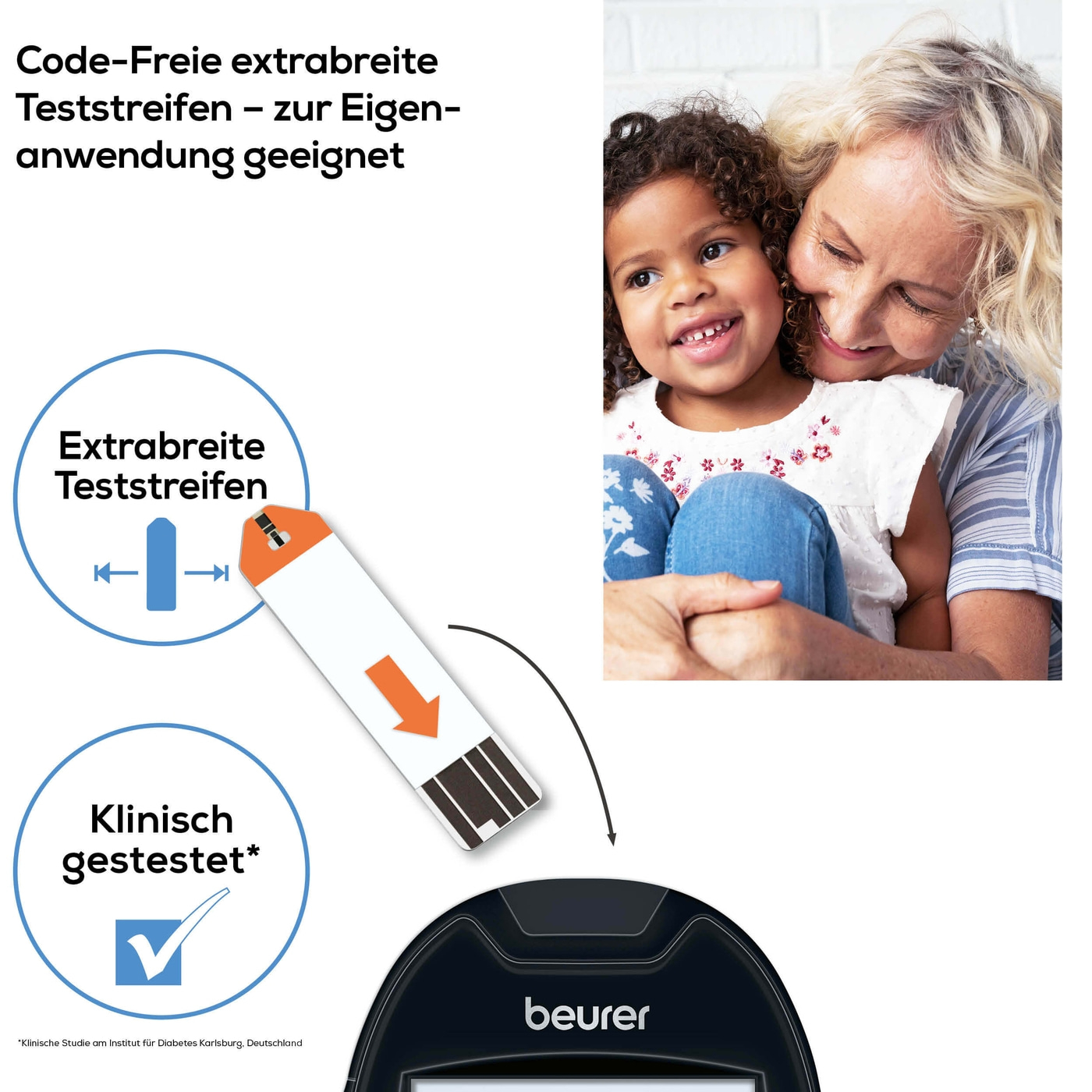 Beurer Blutzuckermessgerät GL 44 mg/dL-Blutzuckermessgerät mit Blutmengenkontrolle & App-Anbindung