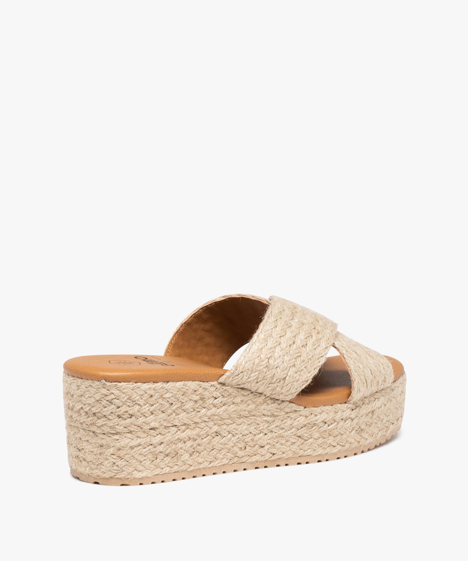 Mules femme plateforme à brides en corde tressée beige | GEMO