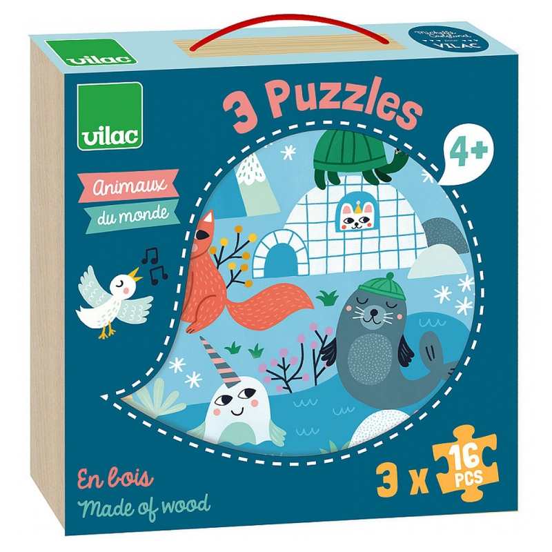Coffret puzzles Animaux du monde 3x 16 pièces