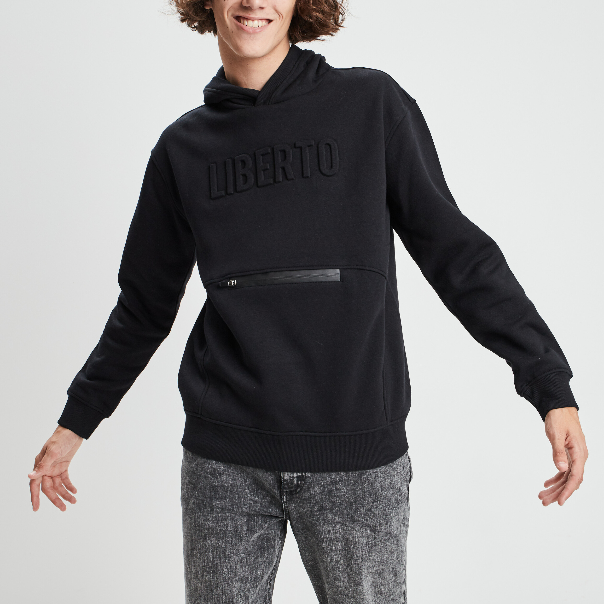 Sweat capuche hoodie poche zippée avant noir homme | La Halle