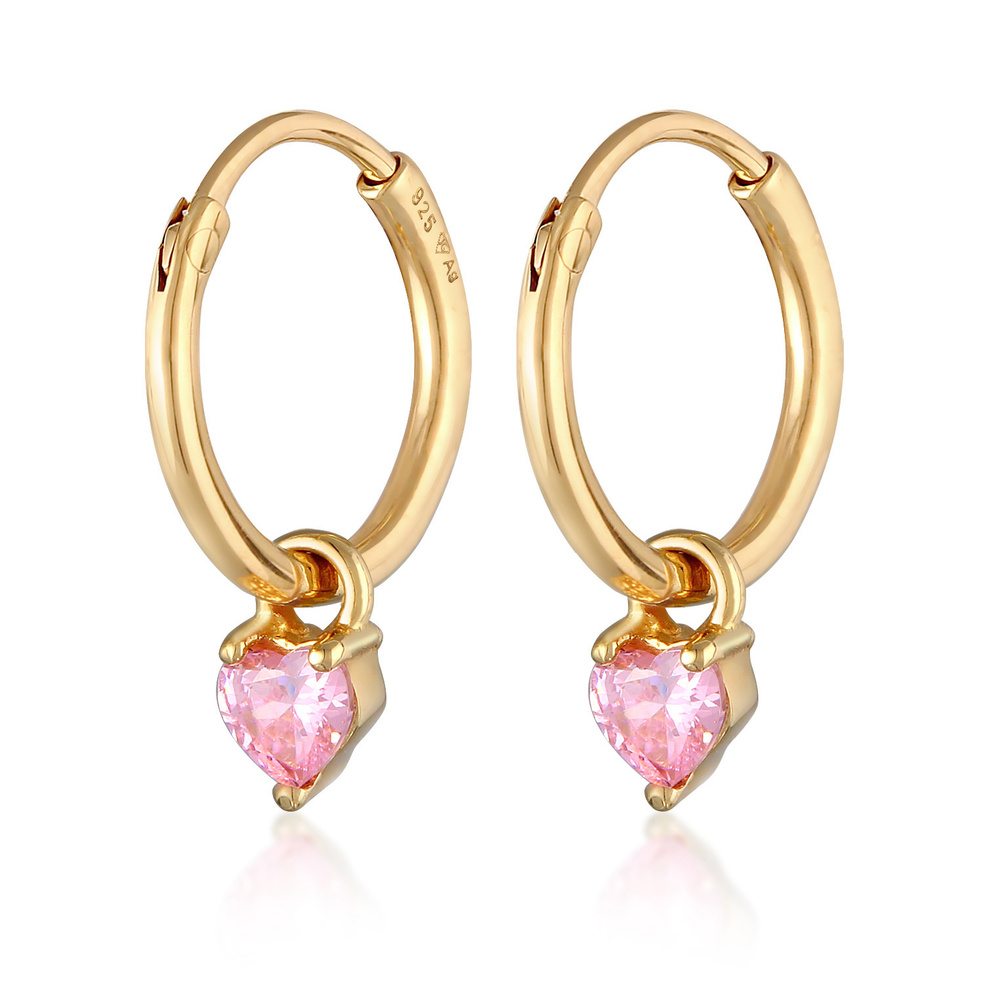 Elli Elli Boucles d'Oreilles Femmes Créoles Cœur Pendentif avec cristaux de zirconium  Boucles d'oreilles