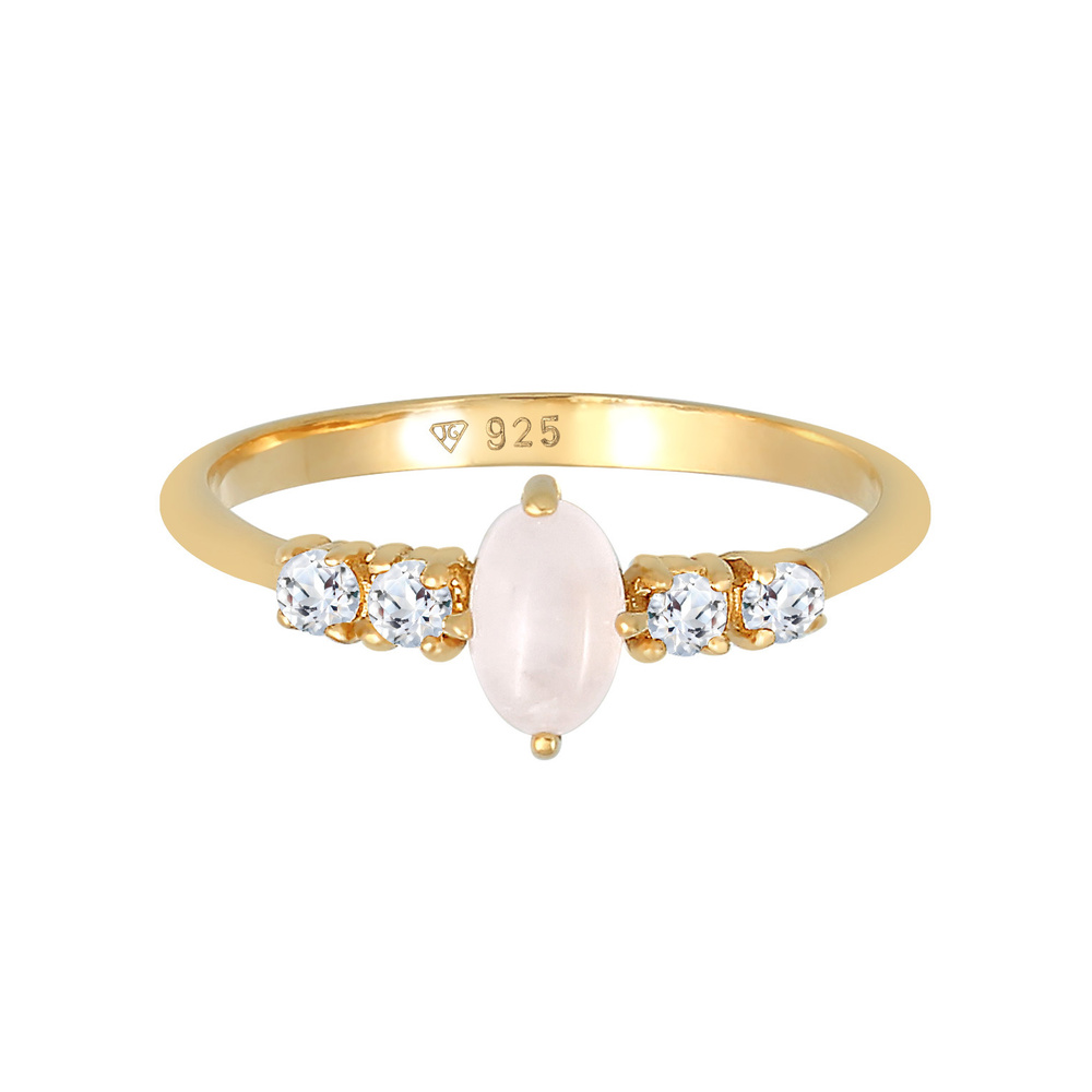 Elli PREMIUM Elli PREMIUM Bague Femmes Oval Engagement Elegant scintillant avec Quartz rose et Bague